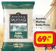 ANADOLU MUTFAĞI BALDO PİRİNÇ 1 KG fiyat ve kampanya bilgisi